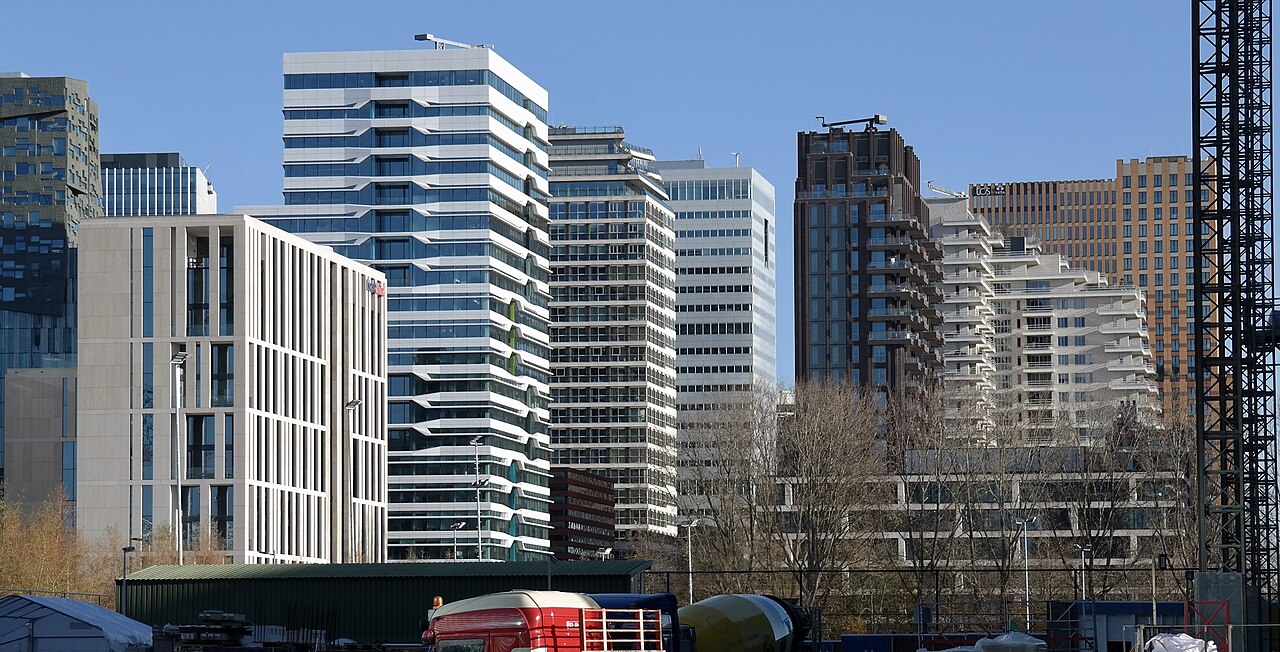 Modern towers of the Zuidas business district in south Amsterdam